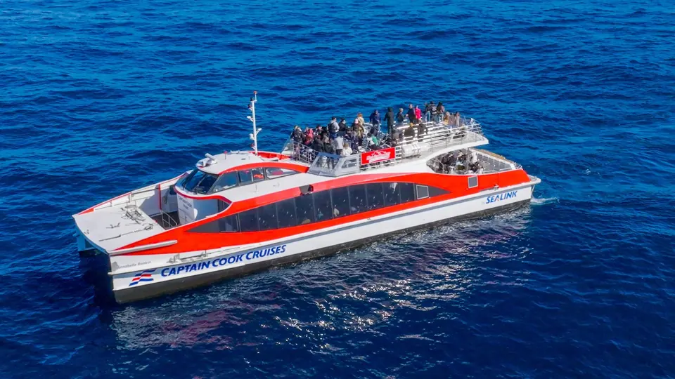 Captain Cook catamaran on blue water